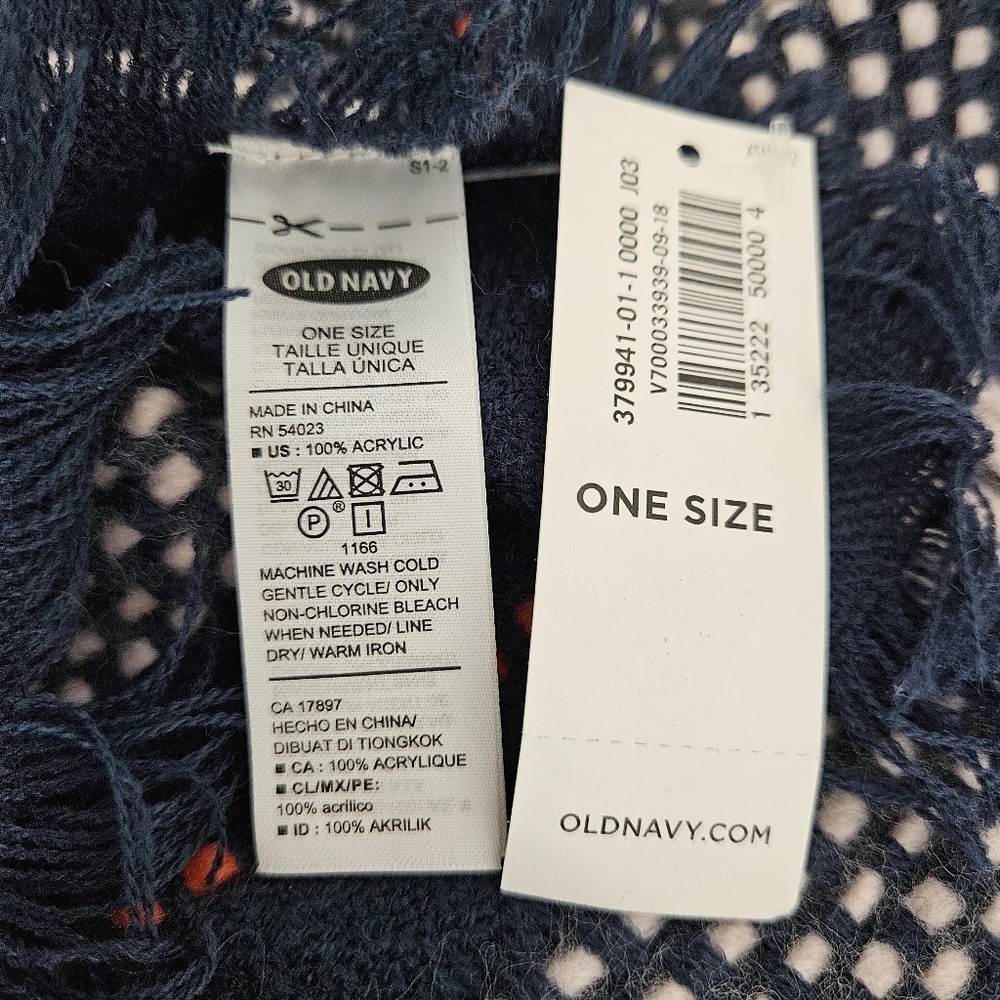 Old Navy Oversized Wrap Scarf Rectangle Blue Stripe Cozy Knit Fringe Hem OS - Picture 3 of 3
